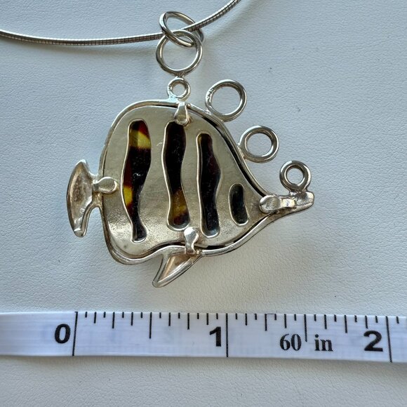 Sterling Silver Baltic Amber Fish on Sterling Snake chain - Picture 4 of 5